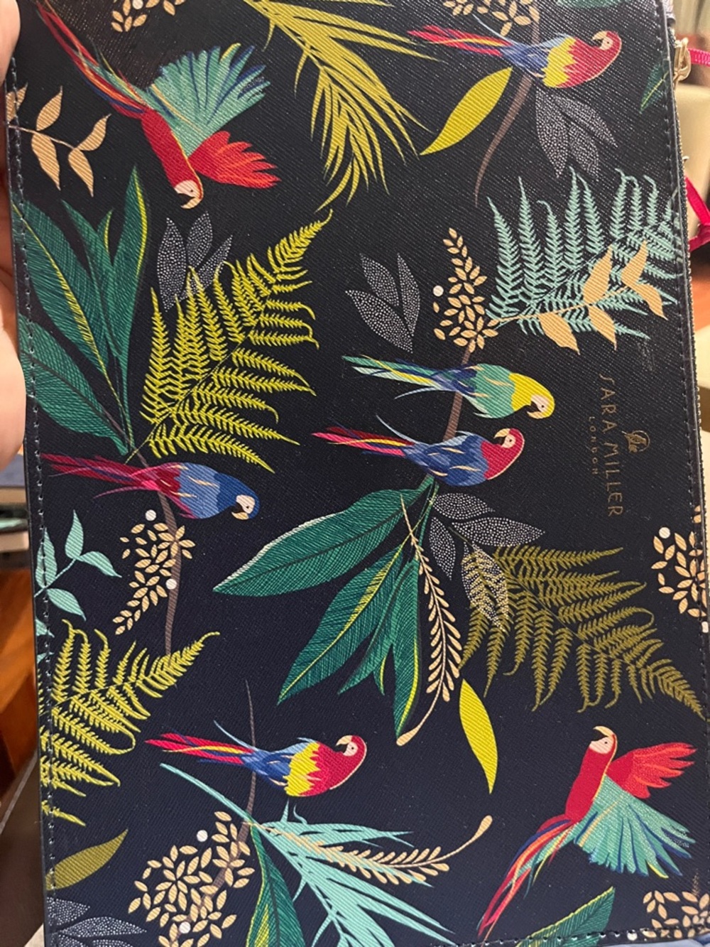 Sara Miller Tropical Parrot Address Book, Journal, Cosmetic Case - Navy Set of 3